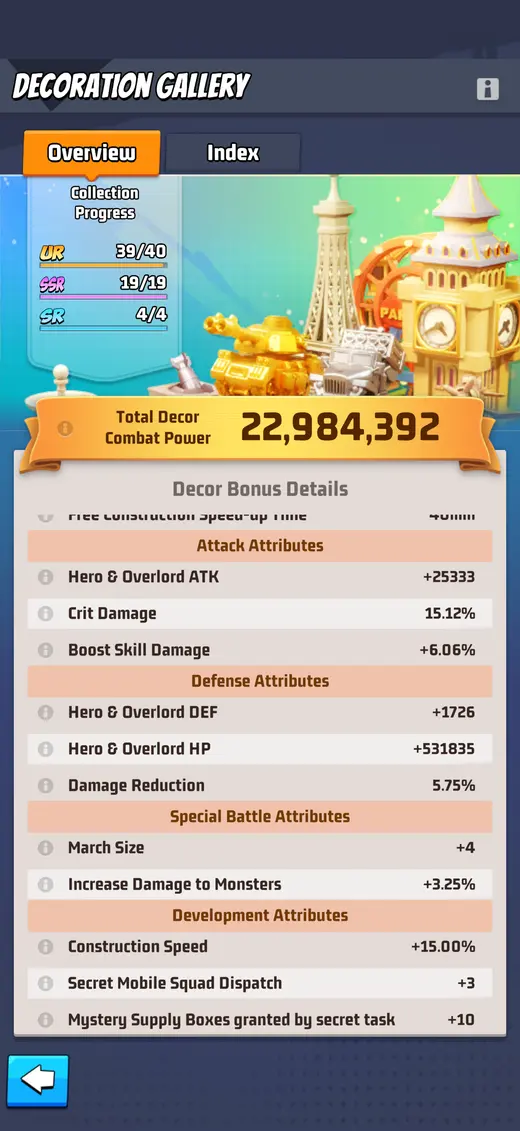 Decoration Bonus Details